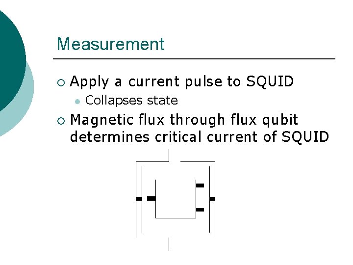 Measurement ¡ Apply a current pulse to SQUID l ¡ Collapses state Magnetic flux