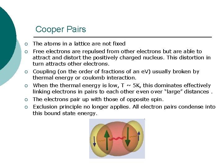 Cooper Pairs ¡ ¡ ¡ The atoms in a lattice are not fixed Free