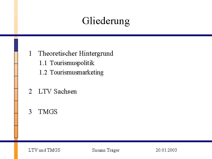 Gliederung 1 Theoretischer Hintergrund 1. 1 Tourismuspolitik 1. 2 Tourismusmarketing 2 LTV Sachsen 3