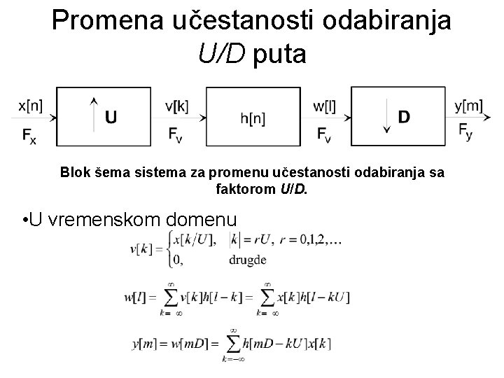 Promena učestanosti odabiranja U/D puta Blok šema sistema za promenu učestanosti odabiranja sa faktorom