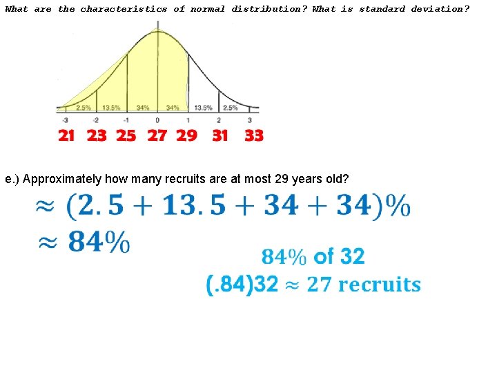 What are the characteristics of normal distribution? What is standard deviation? e. ) Approximately