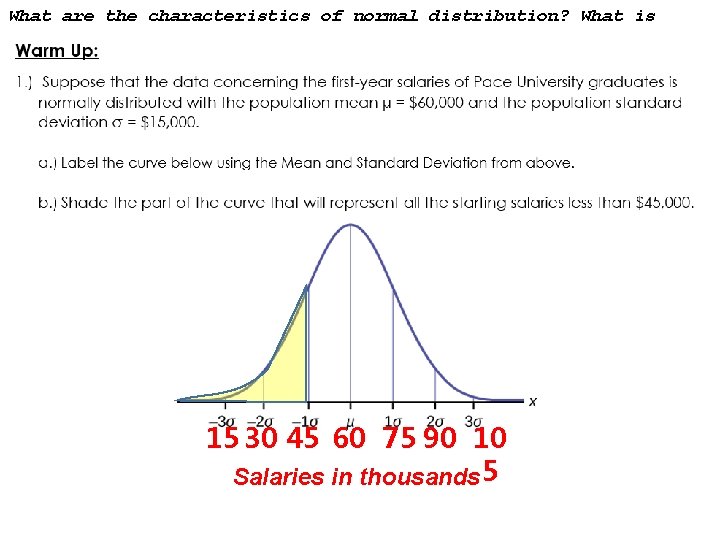 What are the characteristics of normal distribution? What is standard deviation? 15 30 45