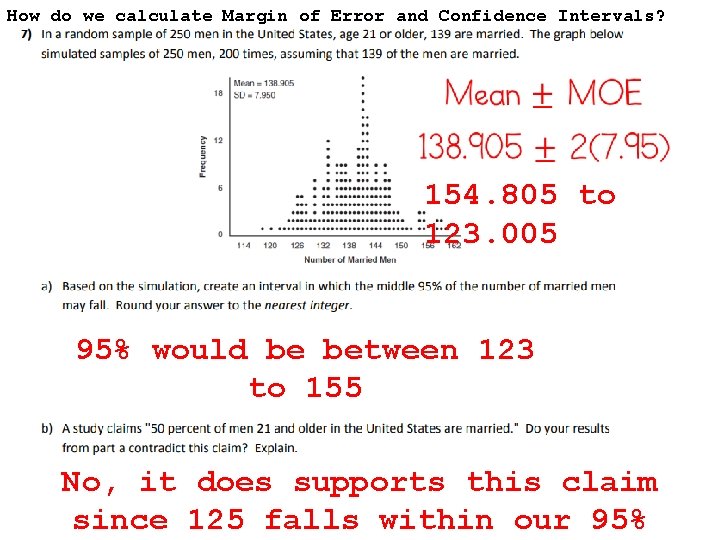 How do we calculate Margin of Error and Confidence Intervals? 154. 805 to 123.