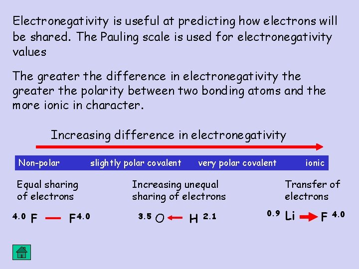 Electronegativity is useful at predicting how electrons will be shared. The Pauling scale is