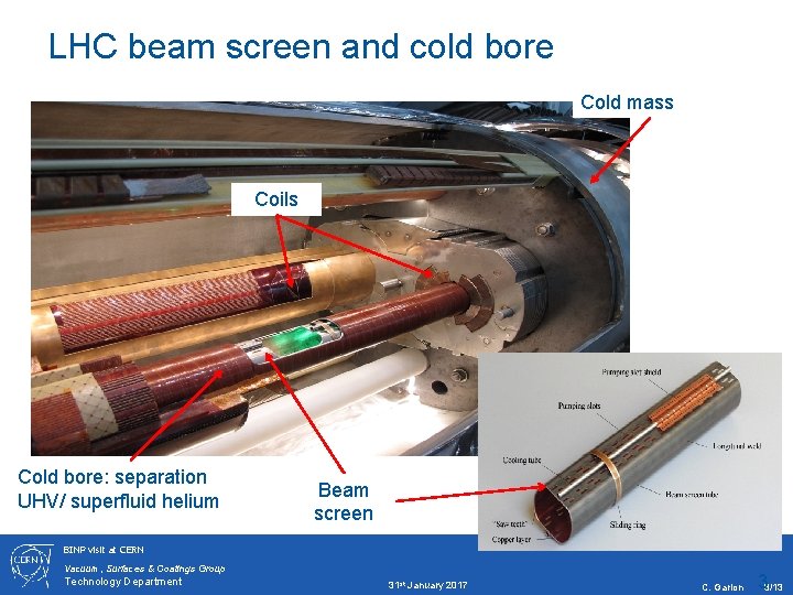 LHC beam screen and cold bore Cold mass Coils Cold bore: separation UHV/ superfluid