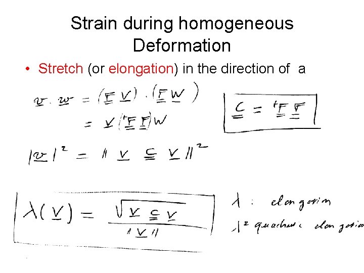 Strain during homogeneous Deformation • Stretch (or elongation) in the direction of a vector Strain during homogeneous Deformation • Stretch (or elongation) in the direction of a vector