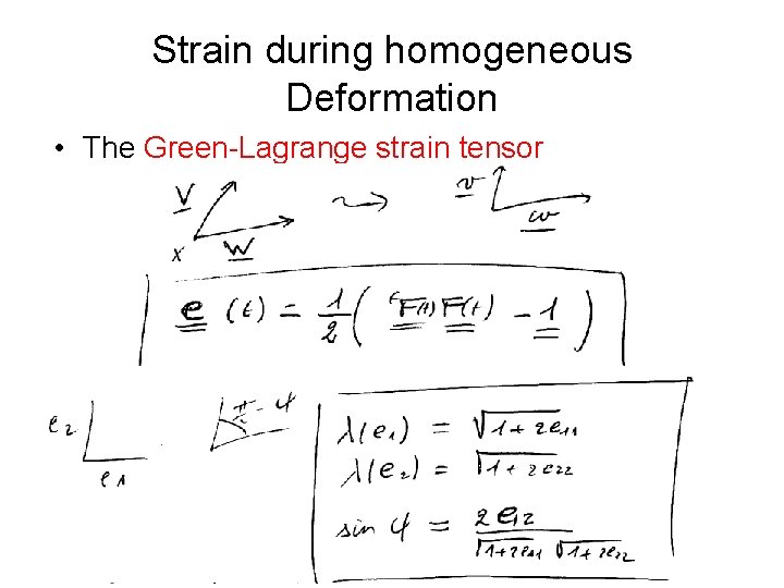 Strain during homogeneous Deformation • The Green-Lagrange strain tensor Strain during homogeneous Deformation • The Green-Lagrange strain tensor