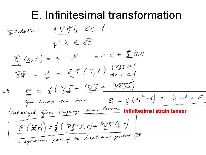E. Infinitesimal transformation Infinitesimal strain tensor E. Infinitesimal transformation Infinitesimal strain tensor