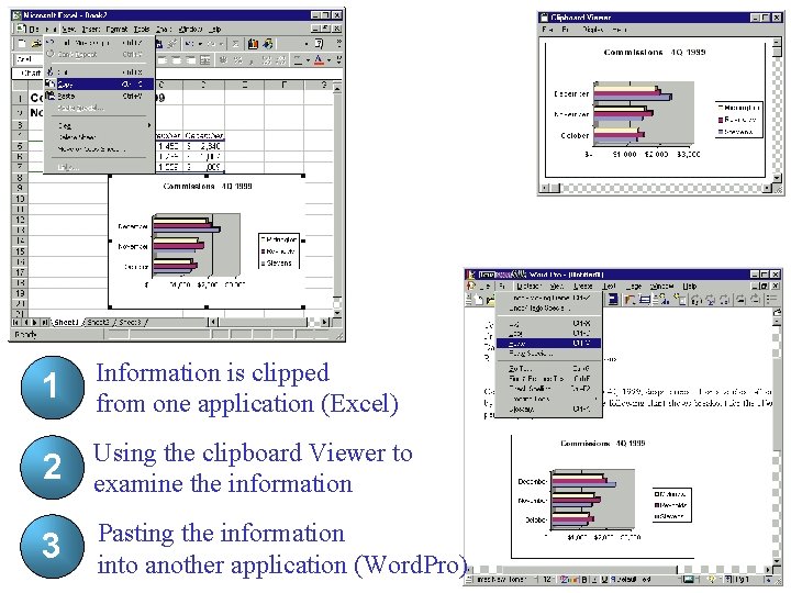 1 Information is clipped from one application (Excel) 2 Using the clipboard Viewer to