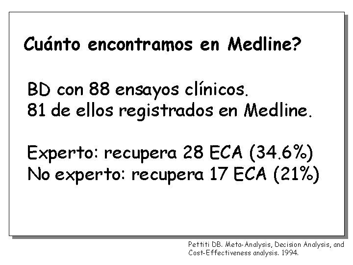 Cuánto encontramos en Medline? BD con 88 ensayos clínicos. 81 de ellos registrados en