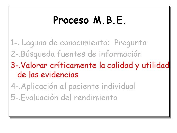 Proceso M. B. E. 1 -. Laguna de conocimiento: Pregunta 2 -. Búsqueda fuentes