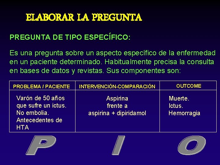 ELABORAR LA PREGUNTA DE TIPO ESPECÍFICO: Es una pregunta sobre un aspecto específico de