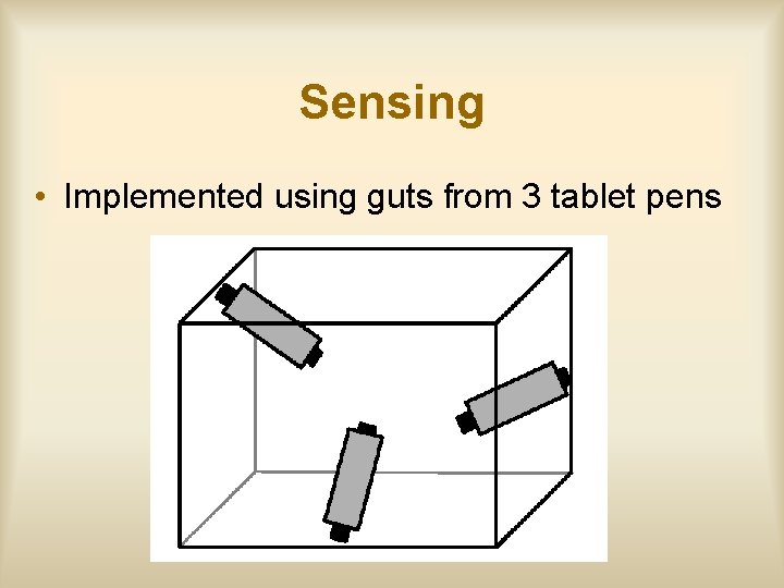 Sensing • Implemented using guts from 3 tablet pens 