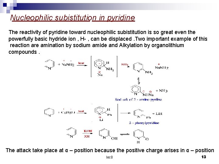 Nucleophilic subistitution in pyridine The reactivity of pyridine toward nucleophilic subistitution is so great