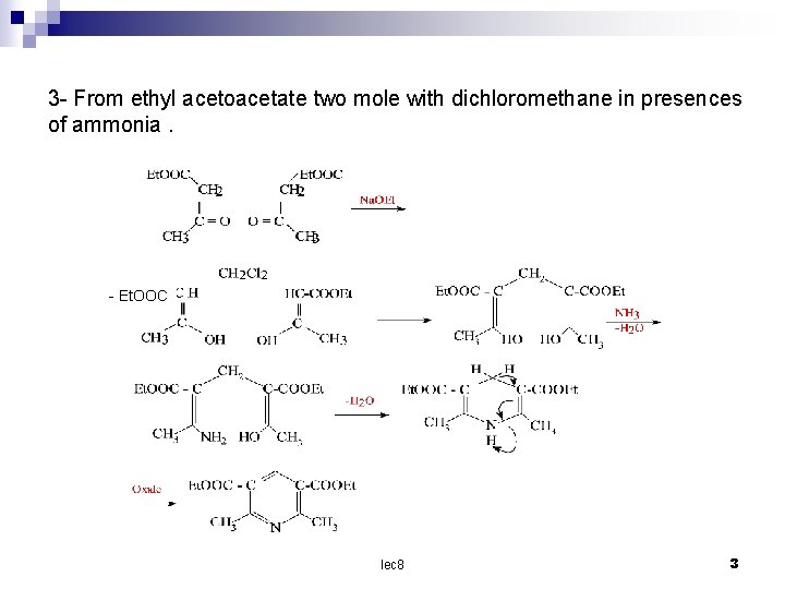 3 - From ethyl acetoacetate two mole with dichloromethane in presences of ammonia. -