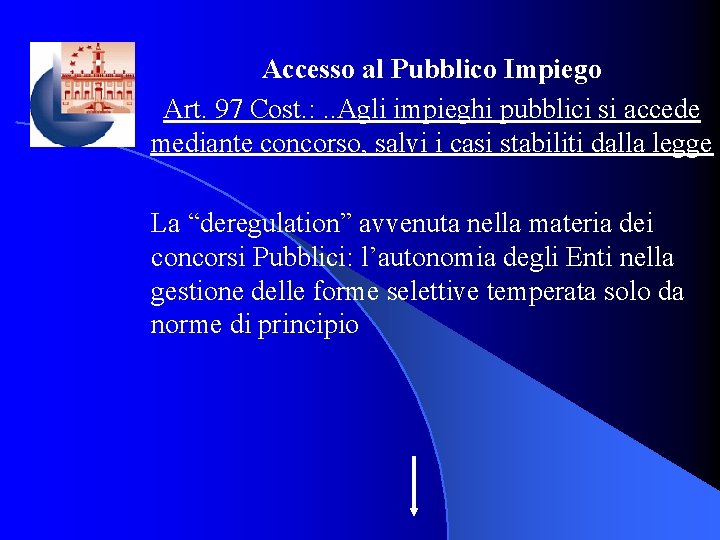 Accesso al Pubblico Impiego Art. 97 Cost. : . . Agli impieghi pubblici si