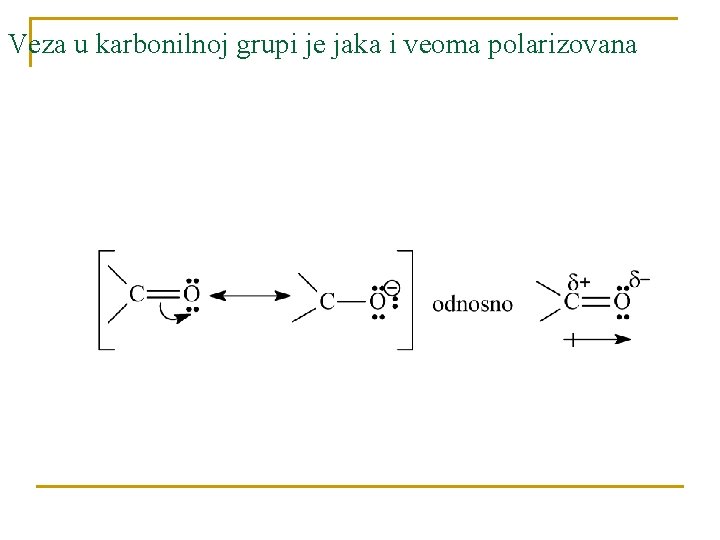 Veza u karbonilnoj grupi je jaka i veoma polarizovana 