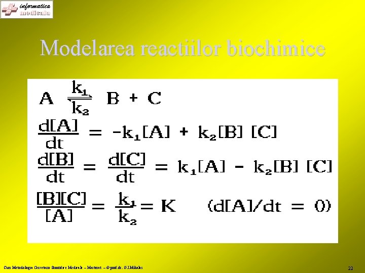 Modelarea reactiilor biochimice Curs Metodologia Cercetarii Stiintifice Medicale – Masterat – © prof. dr.