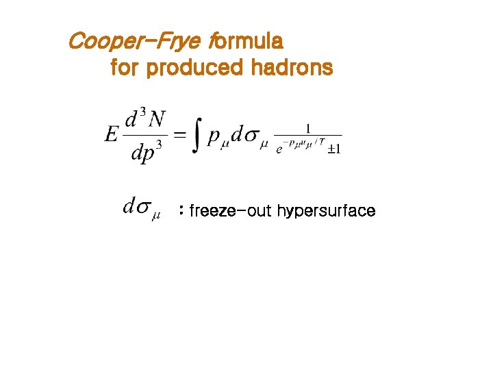 Cooper-Frye formula for produced hadrons : freeze-out hypersurface 