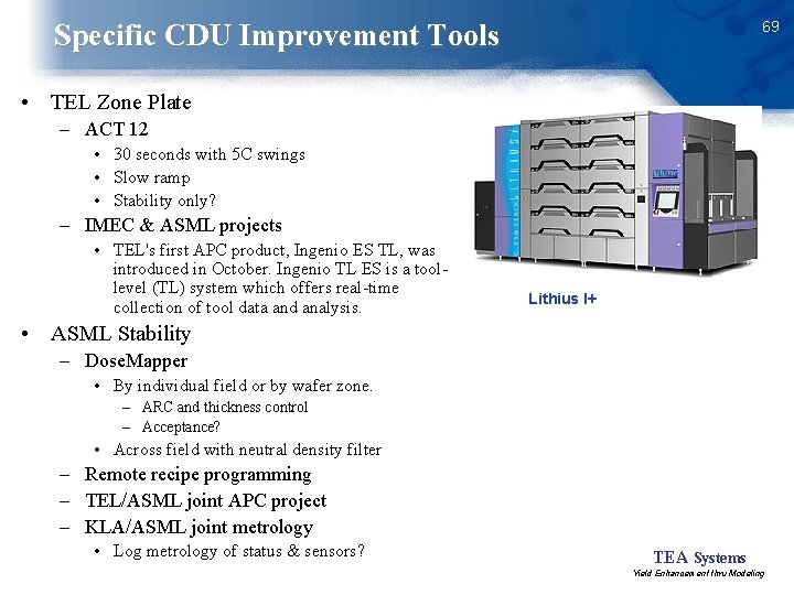 69 Specific CDU Improvement Tools • TEL Zone Plate – ACT 12 • 30