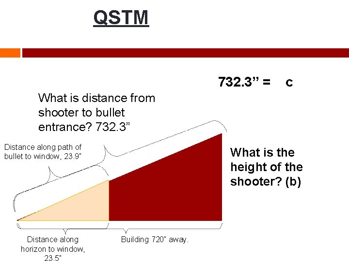 QSTM 732. 3” = c What is distance from shooter to bullet entrance? 732.