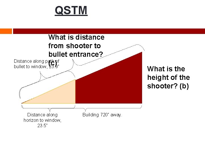 QSTM What is distance from shooter to bullet entrance? Distance along path of (c)