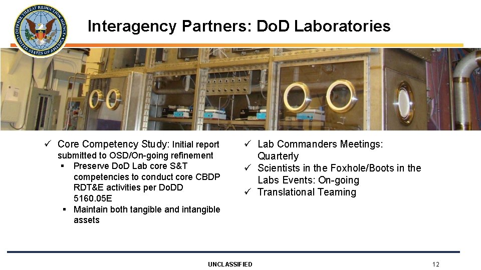 Interagency Partners: Do. D Laboratories ü Core Competency Study: Initial report submitted to OSD/On-going