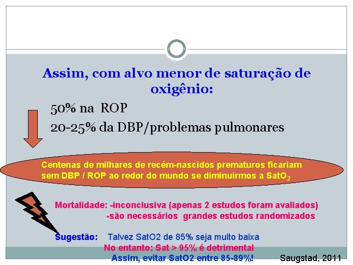 Assim, com alvo menor de saturação de oxigênio: 50% na ROP 20 -25% da