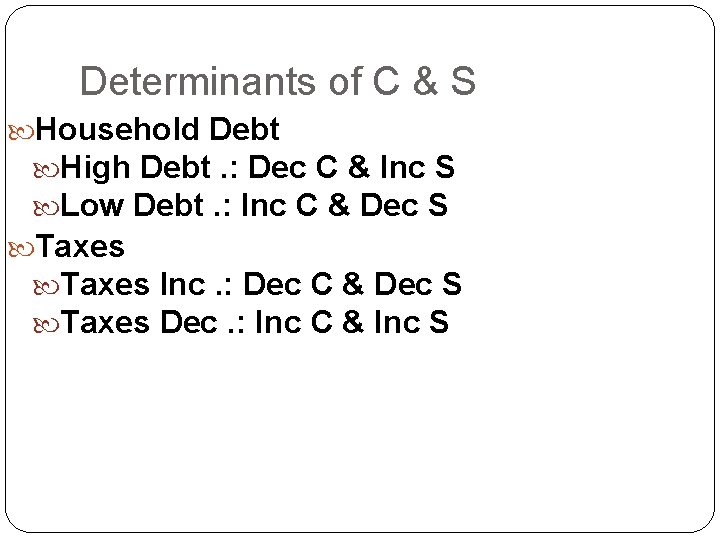 Determinants of C & S Household Debt High Debt. : Dec C & Inc
