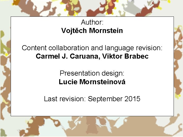 Author: Vojtěch Mornstein Content collaboration and language revision: Carmel J. Caruana, Viktor Brabec Presentation