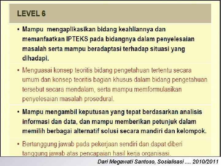 Dari Megawati Santoso, Sosialisasi. . 2010/2011 