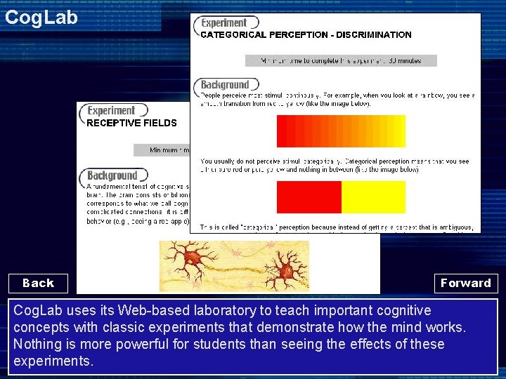 Cog. Lab Back Forward Cog. Lab uses its Web-based laboratory to teach important cognitive