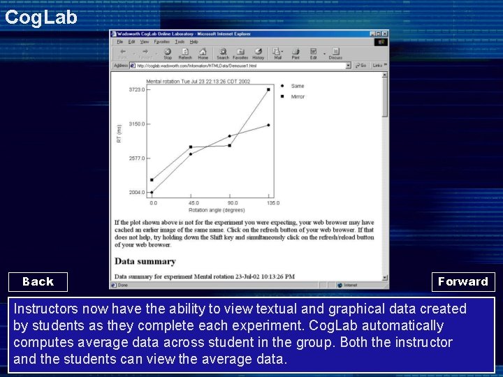 Cog. Lab Back Forward Instructors now have the ability to view textual and graphical