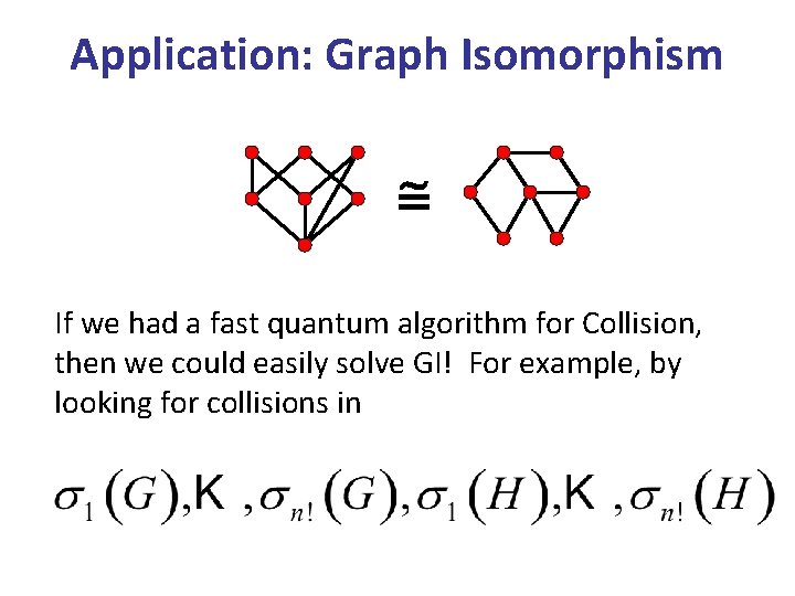 Application: Graph Isomorphism If we had a fast quantum algorithm for Collision, then we