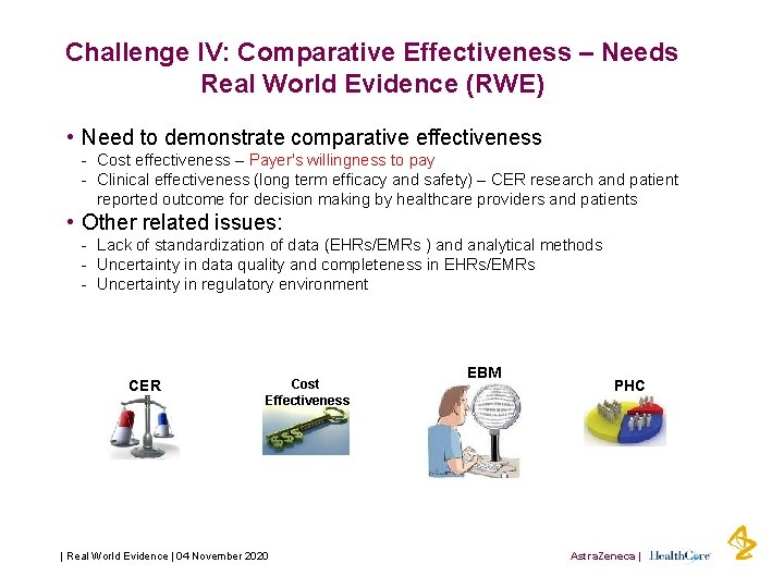 Challenge IV: Comparative Effectiveness – Needs Real World Evidence (RWE) • Need to demonstrate