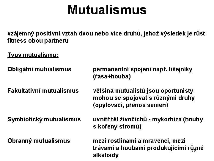 Mutualismus vzájemný positivní vztah dvou nebo více druhů, jehož výsledek je růst fitness obou