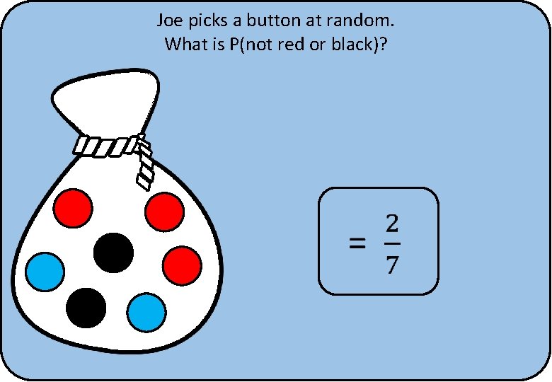 Joe picks a button at random. What is P(not red or black)? 