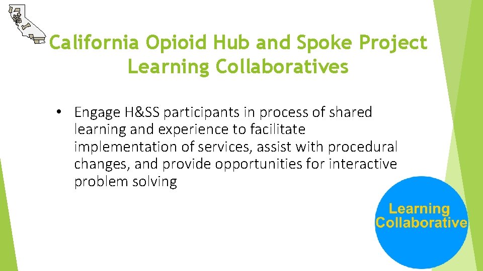 California Opioid Hub and Spoke Project Learning Collaboratives • Engage H&SS participants in process