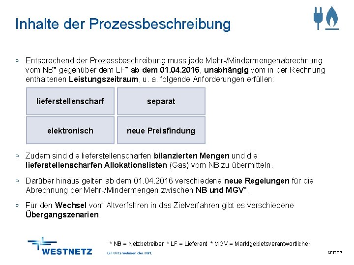 Inhalte der Prozessbeschreibung > Entsprechend der Prozessbeschreibung muss jede Mehr-/Mindermengenabrechnung vom NB* gegenüber dem