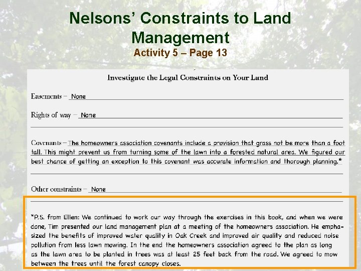 Nelsons’ Constraints to Land Management Activity 5 – Page 13 