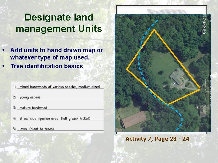 Designate land management Units • Add units to hand drawn map or whatever type
