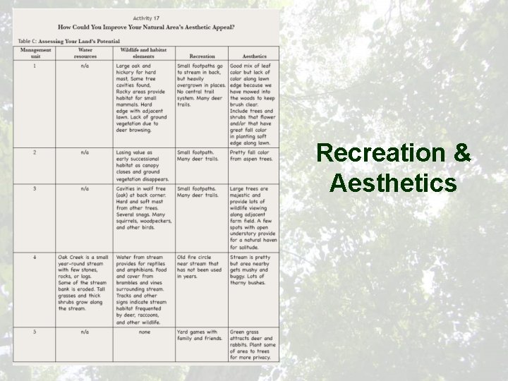 Recreation & Aesthetics 