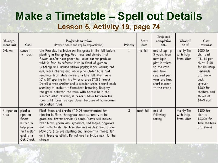 Make a Timetable – Spell out Details Lesson 5, Activity 19, page 74 