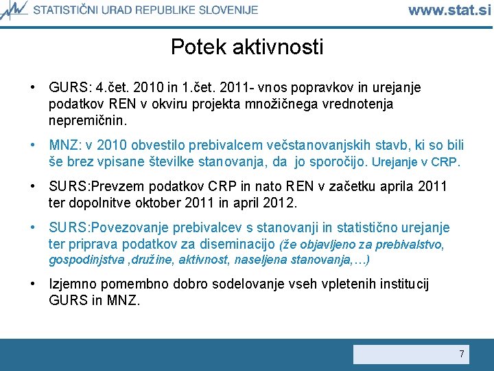 Potek aktivnosti • GURS: 4. čet. 2010 in 1. čet. 2011 - vnos popravkov