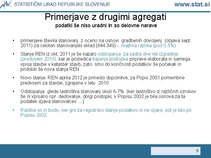 Primerjave z drugimi agregati podatki še niso uradni in so delovne narave • primerjave