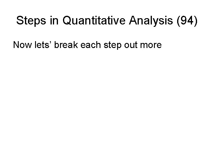 Steps in Quantitative Analysis (94) Now lets’ break each step out more 