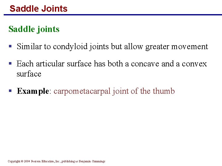 Saddle Joints Saddle joints § Similar to condyloid joints but allow greater movement §