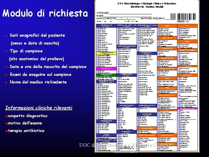 Modulo di richiesta UOC Microbiologia e Virologia Clinica e Molecolare Direttore dr. Cristina Giraldi