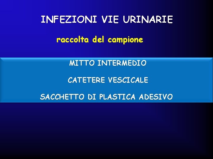 INFEZIONI VIE URINARIE raccolta del campione MITTO INTERMEDIO CATETERE VESCICALE SACCHETTO DI PLASTICA ADESIVO
