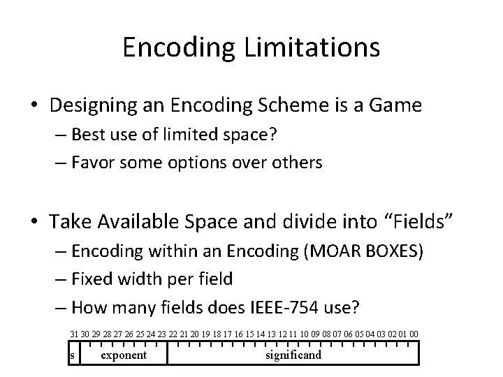 Encoding Limitations • Designing an Encoding Scheme is a Game – Best use of